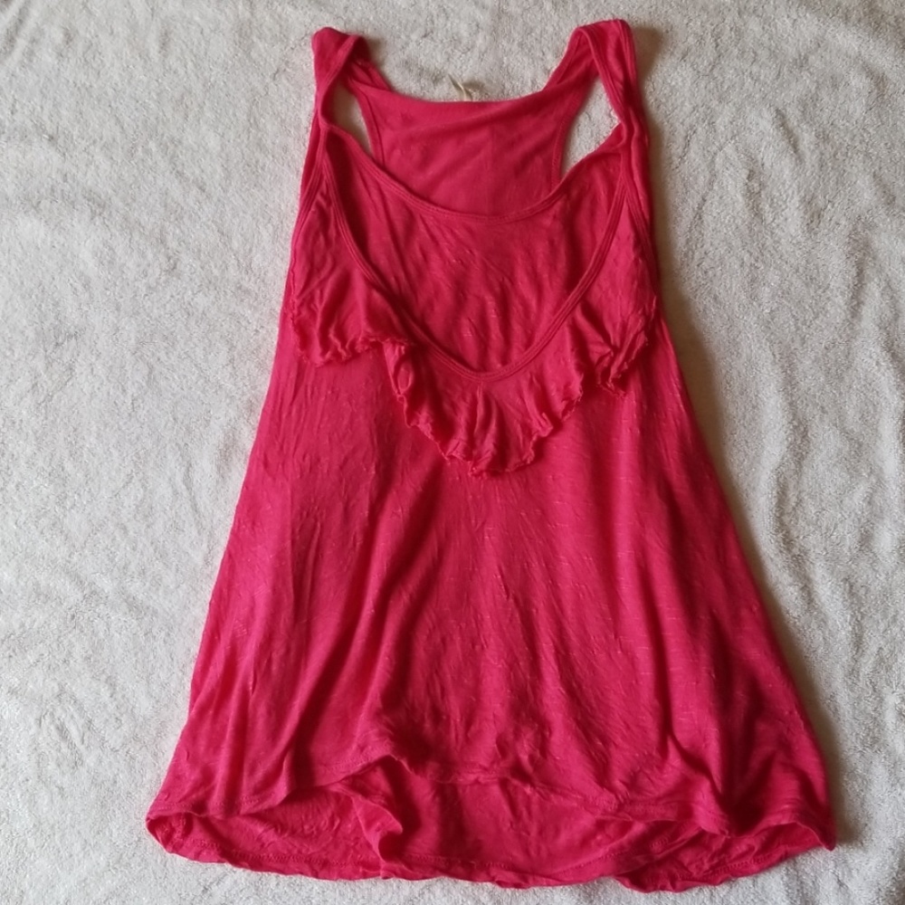 NWOT Bright pink ruffle cotton top.